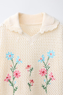 ZARA ВЫШИТОЕ ТРИКОТАЖНОЕ ПОЛО, ЖЕЛТОВАТО-БЕЛЫЙ