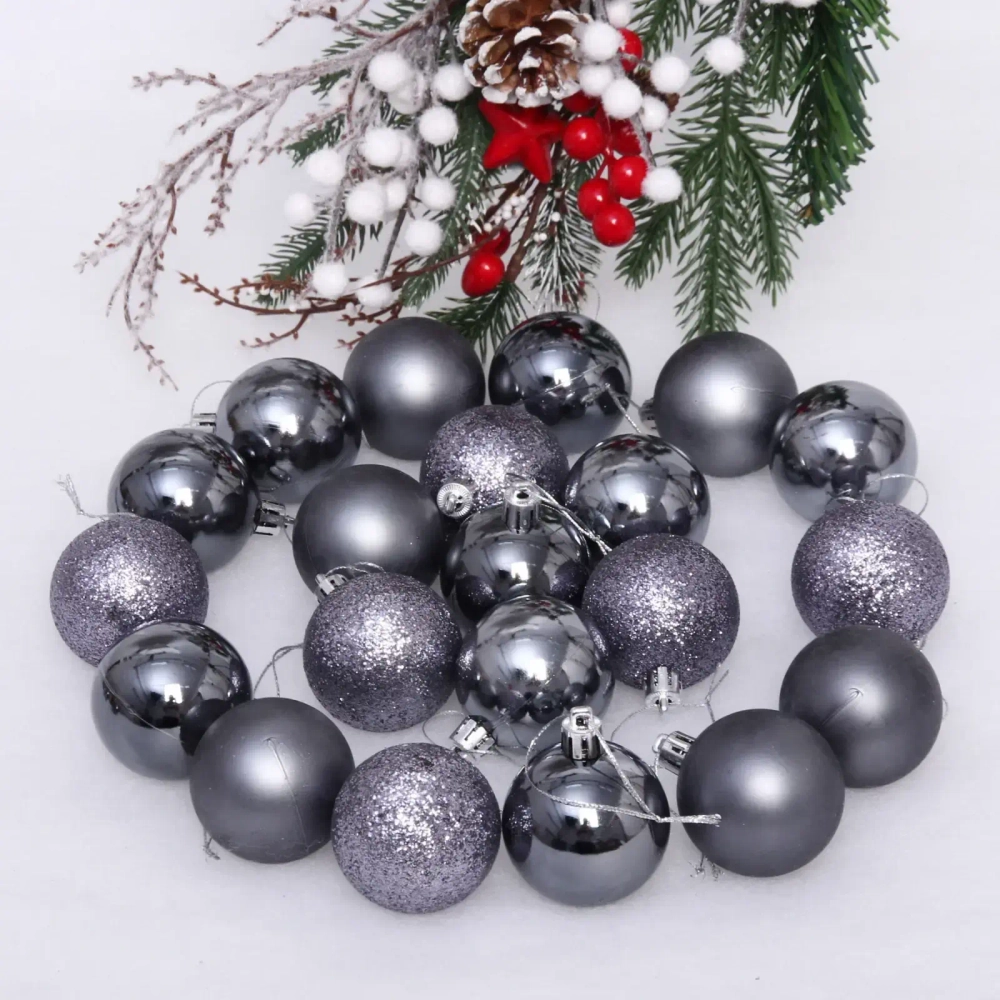 Новогодние шары 5 см (набор 24 шт) «Микс фактур», графит
