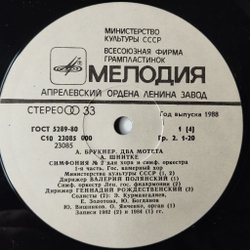 Винтажная виниловая пластинка LP А. Брукнер, А. Шнитке, Симфония № 2 (СССР 1986)