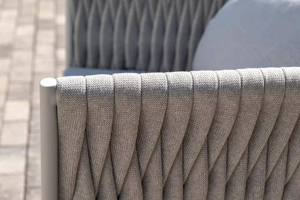 "Монако" лаунж-зона 4-местная из роупа со столом "Верона" (серый гранит), каркас светло-серый, роуп светло-серый