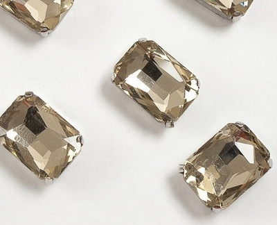 Стразы пришивные стекло в оправе "Прямоугольник", р. 18х13 мм, светлое золото