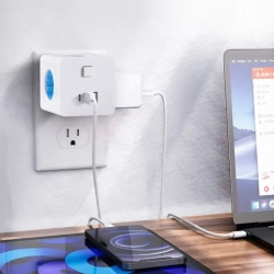 Тройник для розетки КУБ с USB и Type-c, 4 розетки, разветвитель электрический MartyHome с выключателем