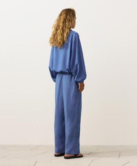 Oysho Прямые брюки из смеси лиоцелла и 24% льна, пыльно-синий