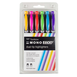 Текстовыделители Tombow Mono Edge (двухсторонние, набор 6 цветов)