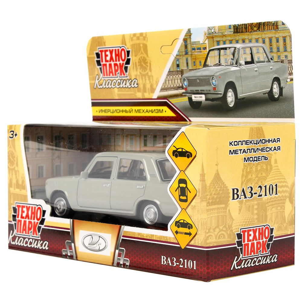 Модель ин. мет. "Ваз-2101" 12см. двери, багаж, серый, коробка 2101-12-GY (Технопарк)
