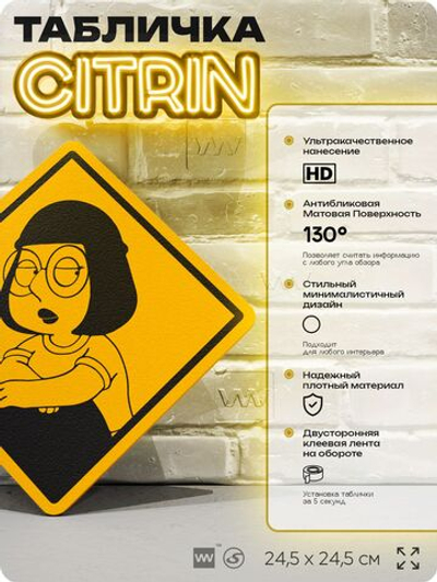 Табличка декоративная "Мег Гриффин" из сериала Гриффины на дверь и стену, прикольная штука в подарок фанату, декоративный знак ЦИТРИН, 24,5х24,5 см, пластиковая, Айдентика Технолоджи