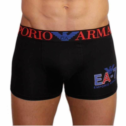 Мужские трусы боксеры черные Emporio Armani с красно-синей резинкой