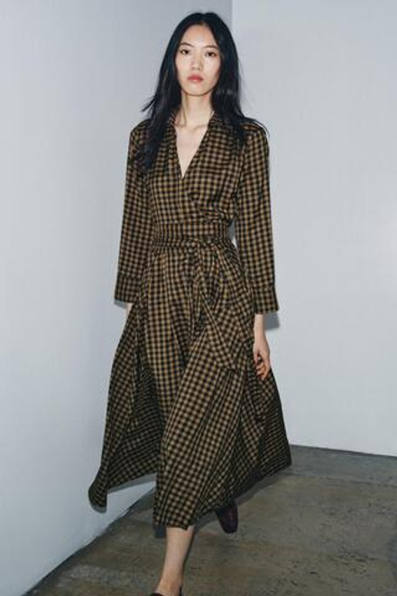 ZARA ПЛАТЬЕ-РУБАШКА В КЛЕТКУ — ZW COLLECTION, КАРАМЕЛЬНЫЙ
