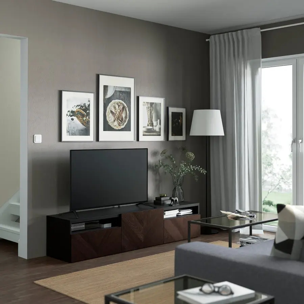 Тумба под ТВ с дверцами и ящиками - IKEA BESTÅ/BESTA/БЕСТО ИКЕА, 42х39х180 см, черный