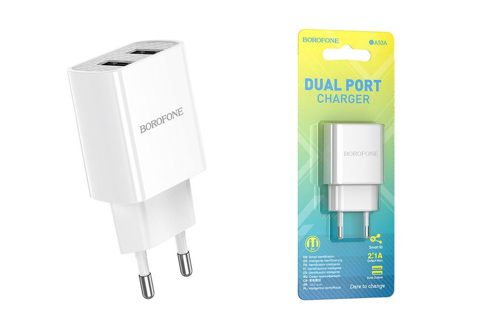 Сетевая зарядка 2-гнезда USB 5-12В 2.1А BOROFONE BA53A