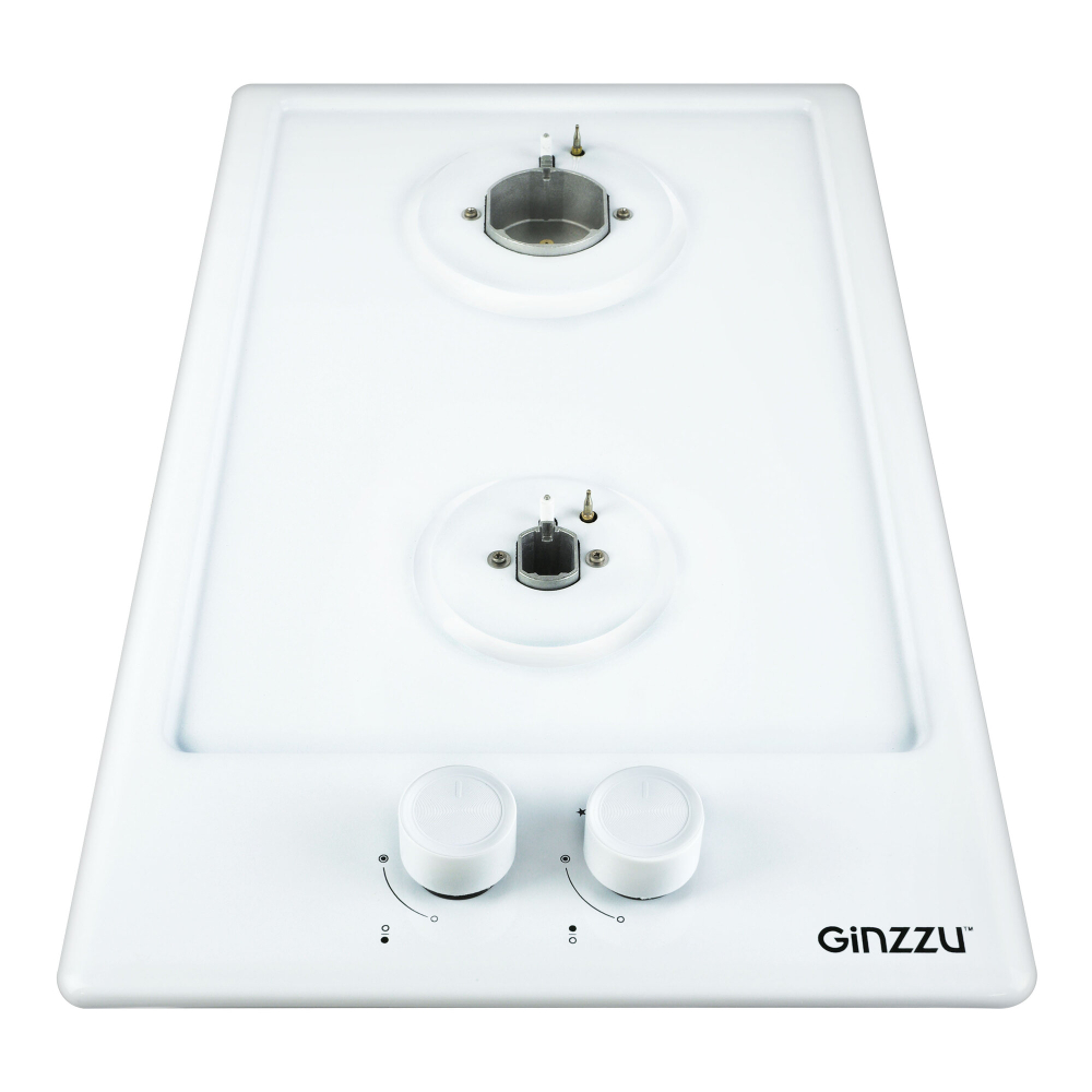 Газовая панель Ginzzu HCG-205, 2 конфорки, белая эмалированная рабочая поверхность