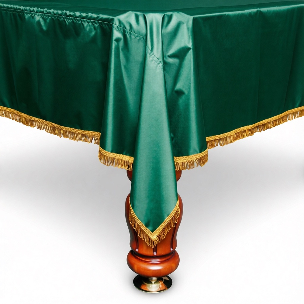 Чехол на бильярдный стол Галант 10 футов, зелёное влагостойкое, желтая бахрома