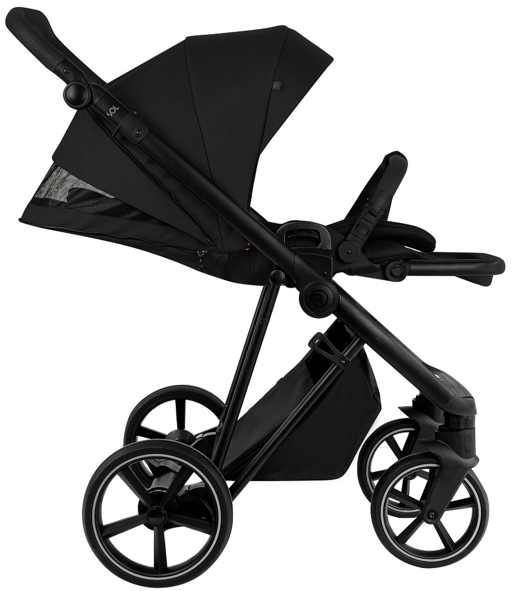 Детская коляска Roan Sol 2.0 3 в 1 с автокреслом Tutis Elo Lux EduSky Black SLL/30/T Caviar Black/Black/руч.Black