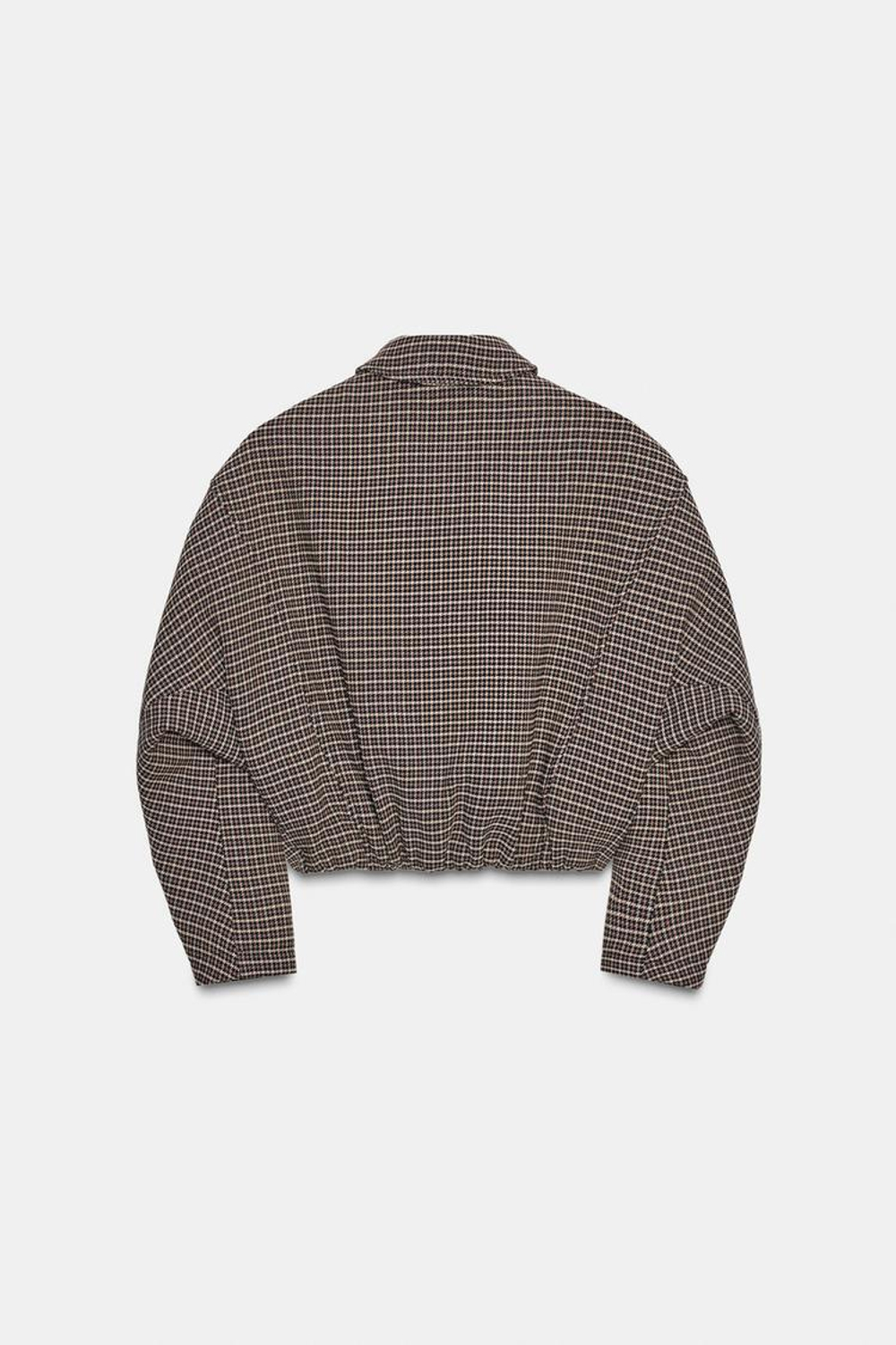 ZARA УТЕПЛЕННЫЙ БОМБЕР С УЗОРОМ «ГУСИНАЯ ЛАПКА», СЕРЫЙ/НЕЖНО-КОРИЧНЕВЫЙ