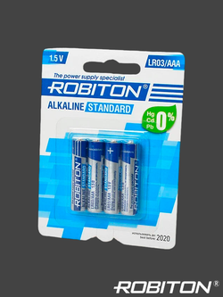 Батарейка ROBITON Alkaline Standard AAA / LR03 BL4, в упаковке 4 шт.