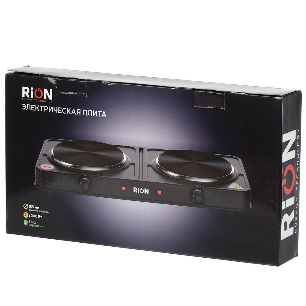 Плита электрическая Rion, 2000 Вт, 2 конф, диск, эмаль, механ, пер повор, чер