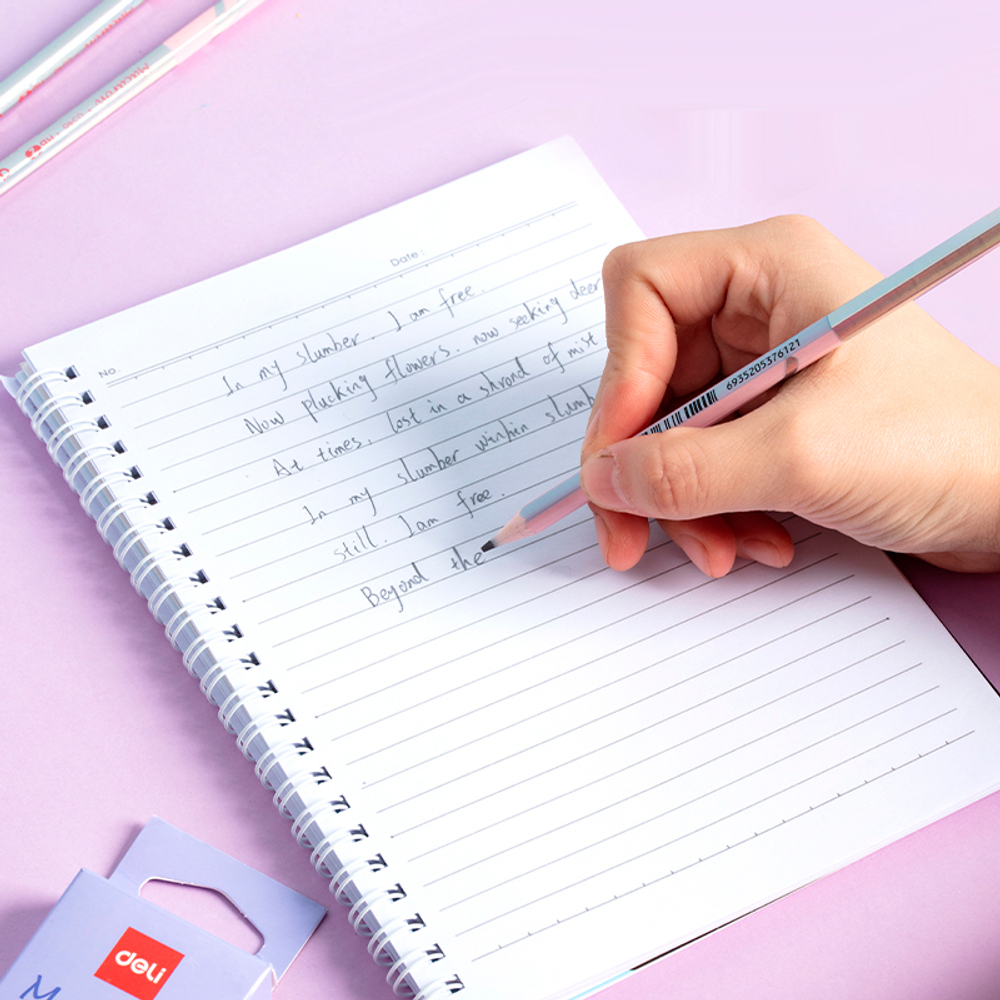 Карандаш DELI "Macaron", НВ, шестигранный корпус, пластик, с ластиком, ассорти