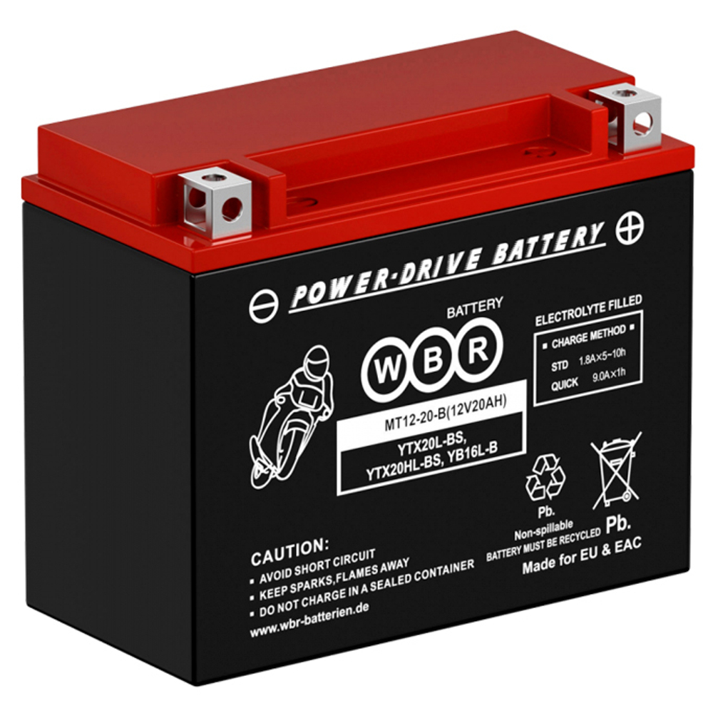 Аккумулятор WBR MT AGM YTX20L-BS для запуска двигателя мотоциклов, скутеров, гидроциклов, квадроциклов, снегоходов и мотовездеходов