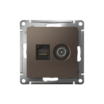 Розетка компьютерная + телевизионная 2-м СП AtlasDesign RJ45 кат.5E + TV механизм мокко SE ATN000689