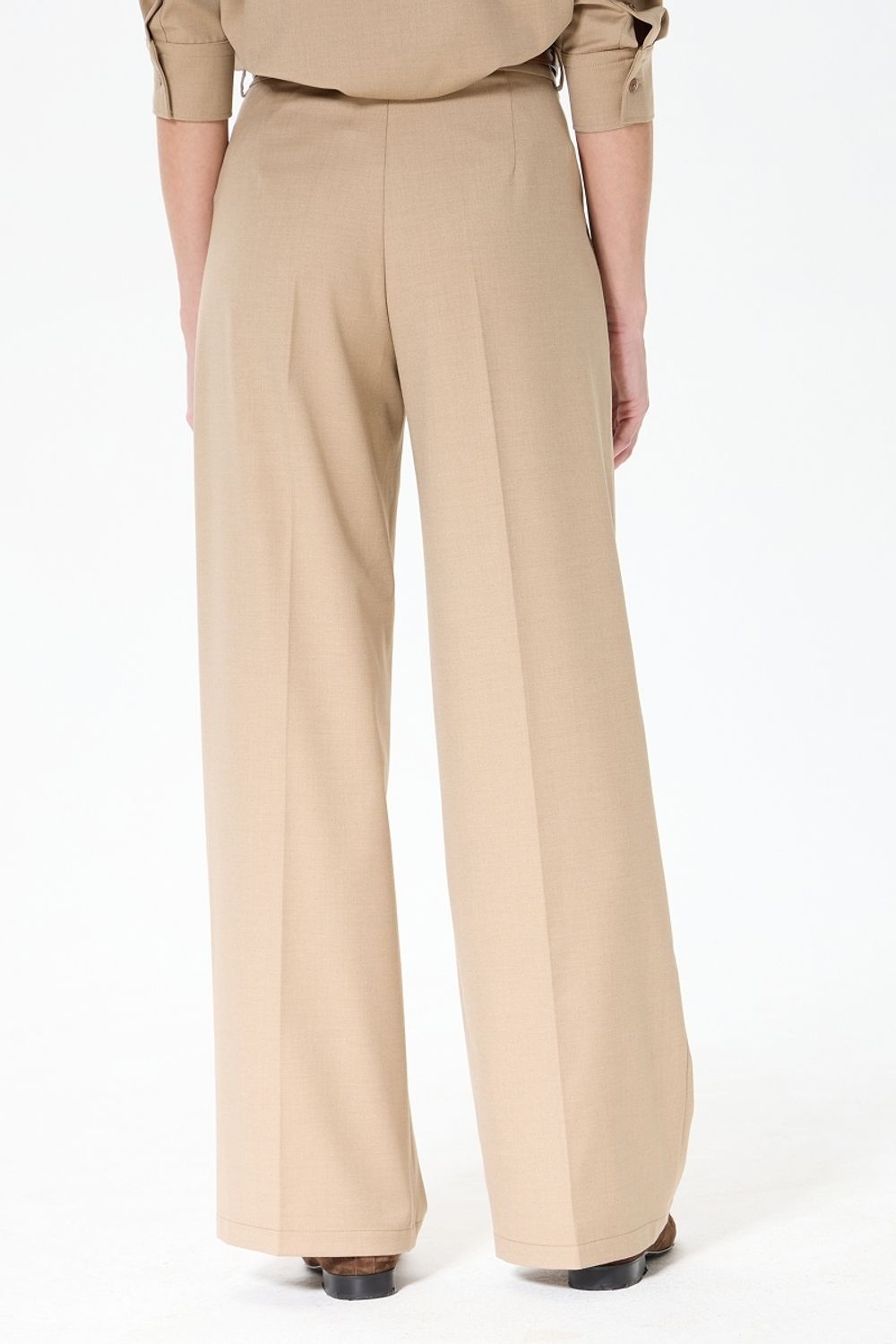 Брюки палаццо на молнии бежевая смесовая шерсть
