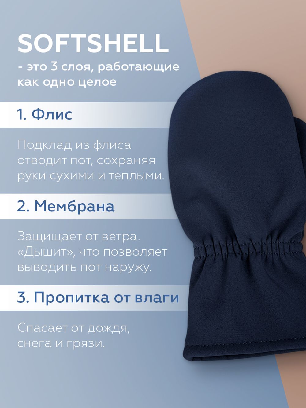 Варежки Softshell (Синий)