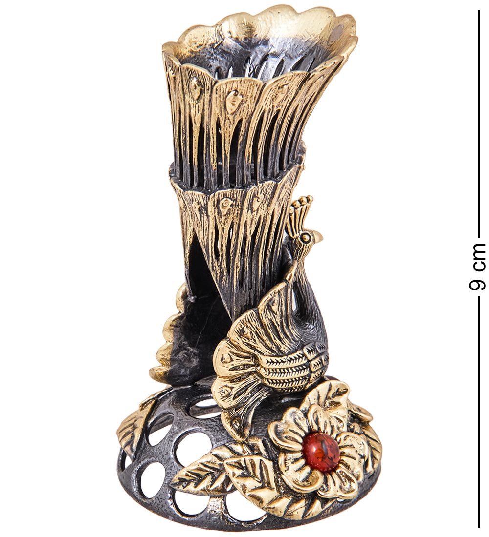 Народные промыслы AM-3909 Подсвечник «Павлин» (латунь, янтарь)