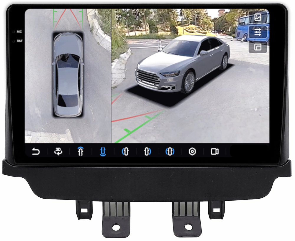 Магнитола для Mazda CX-3 2014-2023 (монохром) - FarCar BX9-360-9599A монитор 9.5" 2K QLED на Android 13, 6Гб+128Гб, CarPlay, 4G SIM-слот, 4 камеры в комплекте