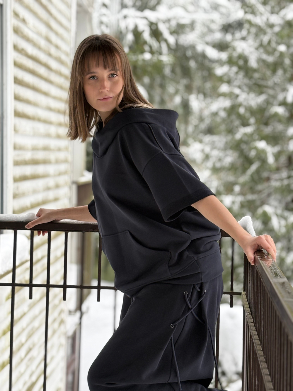 Худи с коротким рукавом синий / унисекс / петля