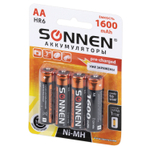 Батарейки аккумуляторные Ni-Mh пальчиковые комплект 4 шт. АА (HR6) 1600 mAh SONNEN