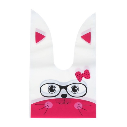 Мешок подар. ПВХ с ушами 13*22см "Заяц в очках" розовый 50шт/уп