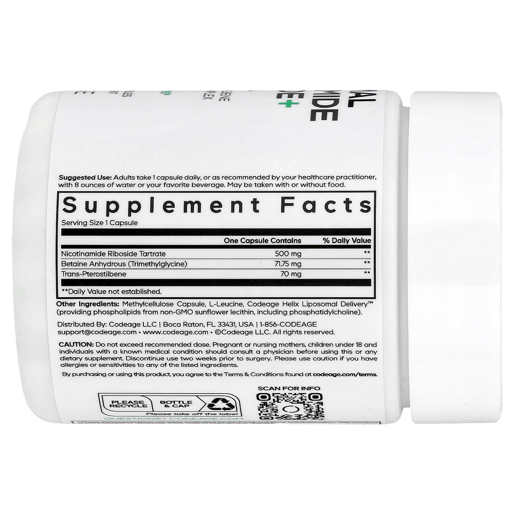 Codeage, липосомальный никотинамид рибозид+, 60 растительных капсул