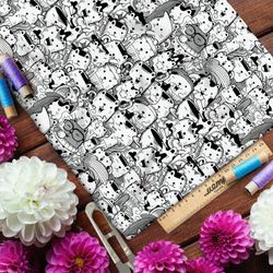 Ткань оксфорд 600 чёрно-белые котики в виде посуды