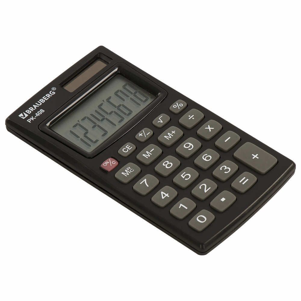 Калькулятор карманный BRAUBERG PK-408-BK (97x56 мм) 8 разрядов двойное питание черный (2 штуки в упаковке)