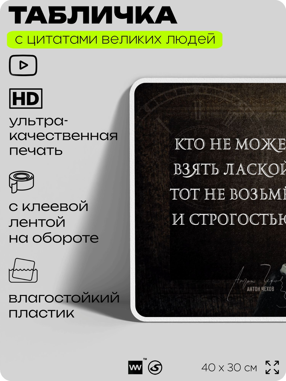 Литературный постер с цитатой А. П. Чехова для школы, на стену, на пластике, для интерьера, 40х30 см, Silver Plane x Айдентика Технолоджи