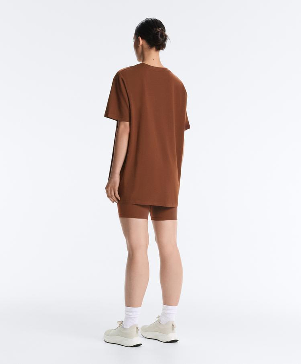 Oysho Футболка оверсайз с коротким рукавом из хлопковой смеси, кофейный