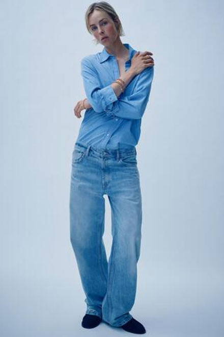 ZARA ДЖИНСОВАЯ РУБАШКА TRF ПРЯМОГО КРОЯ, ГОЛУБОЙ
