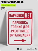 Табличка для парковки "Парковки нет, только для работников организации №2", для дома, офиса, организаций, 40х30 см, Silver Plane x Айдентика Технолоджи