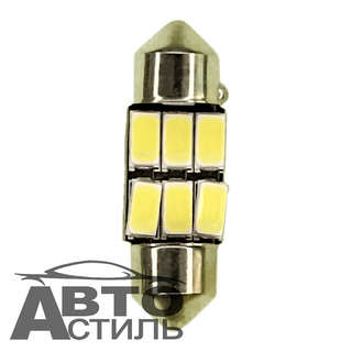 Светодиод 12V T11x31  6SMD 5630 WHITE SJ-5630-3106 (салон) на черном фоне