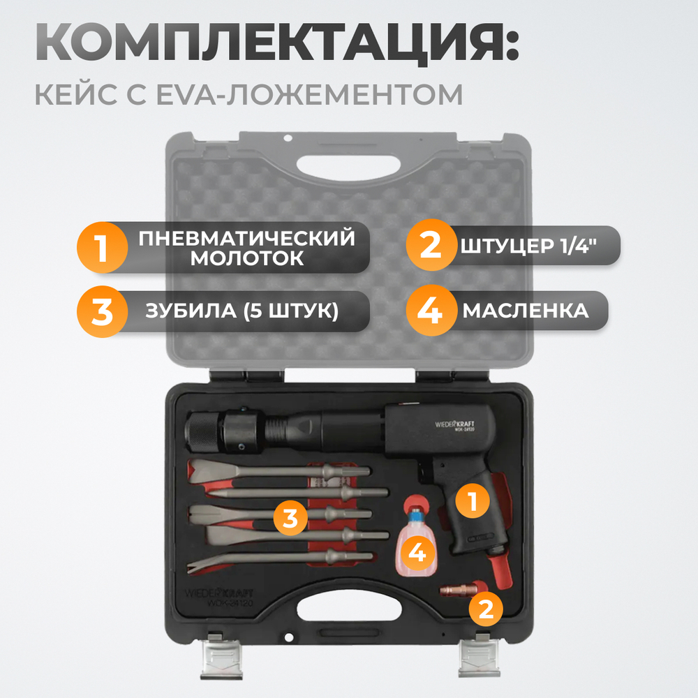 WDK-24120 Пневматический молоток 2500 уд/мин, HEX 175 мм