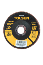 Диск шлифовальный лепестковый TOLSEN оксид циркония 125x22.2мм Р120 77325