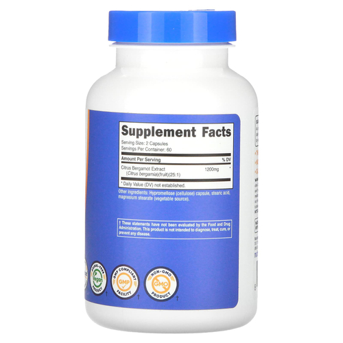 Nutricost, Цитрусовый бергамот, 120 капсул (600 мг в каждой капсуле)
