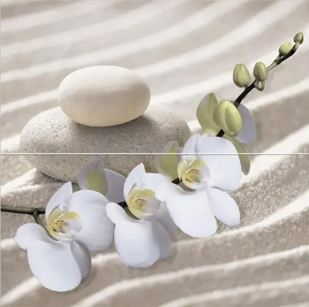 Панно ALMA Ceramica PWU09RLX1 Relax 50x49.8 бежевое / белое / зеленое глянцевое под флористику