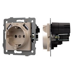 Механизм розетки с USB зарядкой SCT-MUAA-PL-GD-V (250V, 16A) (Arlight, -) 049821