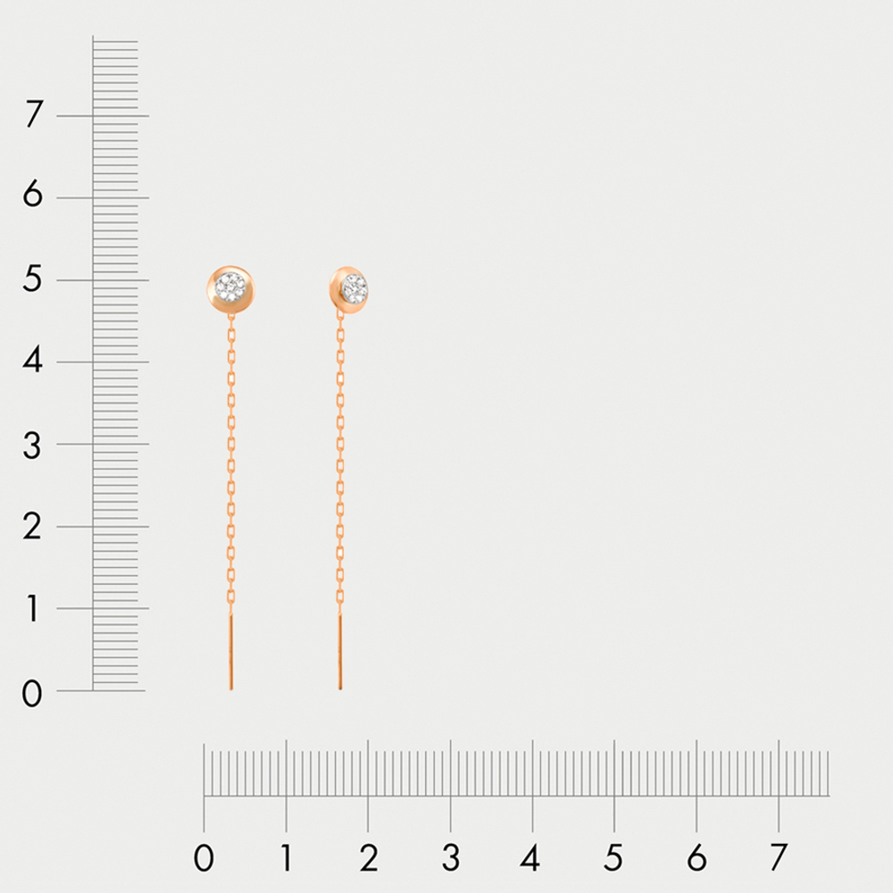 Серьги-продевки женские из розового и белого золота 585 пробы с фианитами (арт. 140110)