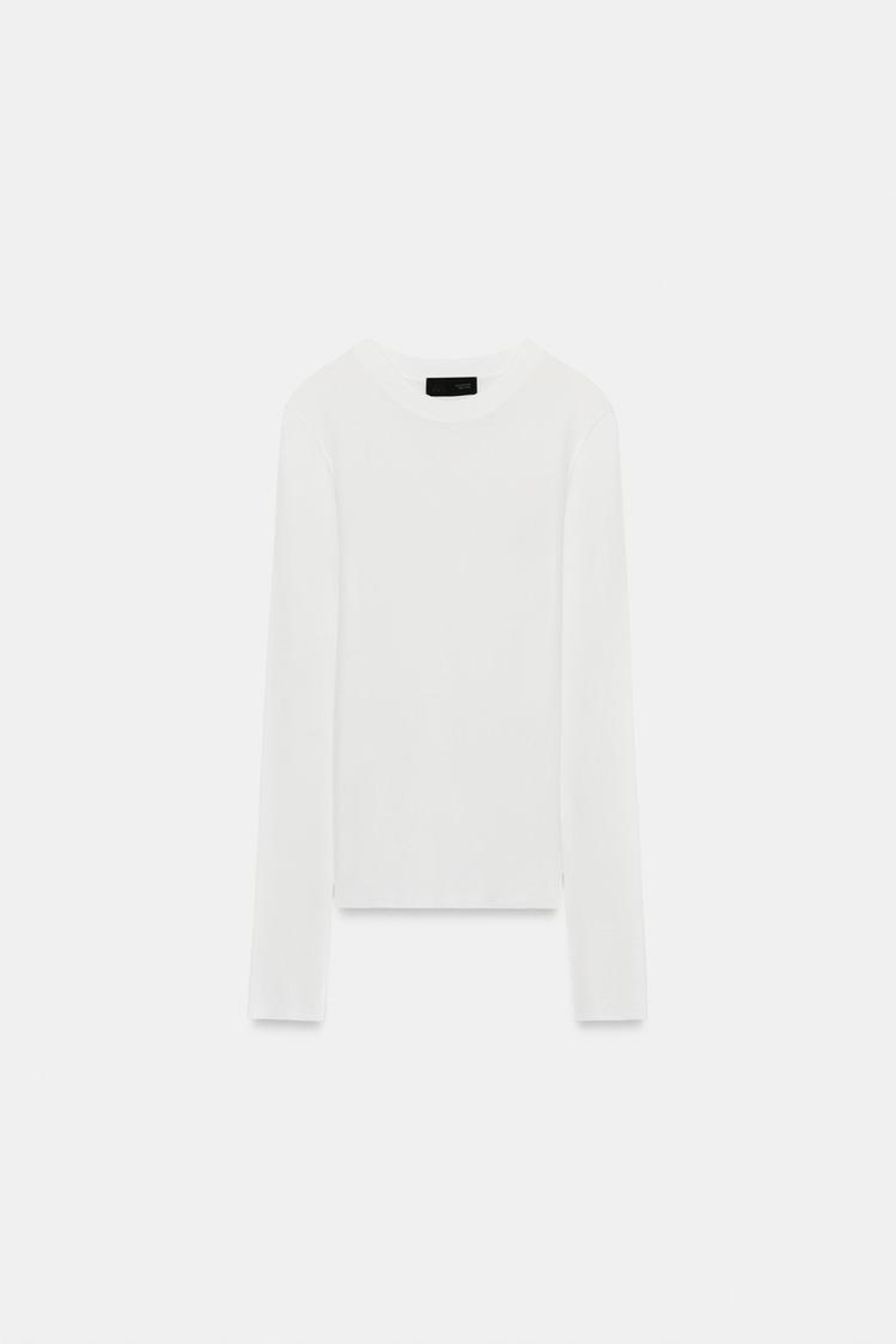 ZARA ПОЛУПРОЗРАЧНЫЙ ТРИКОТАЖНЫЙ ТОП, БЕЛЫЙ