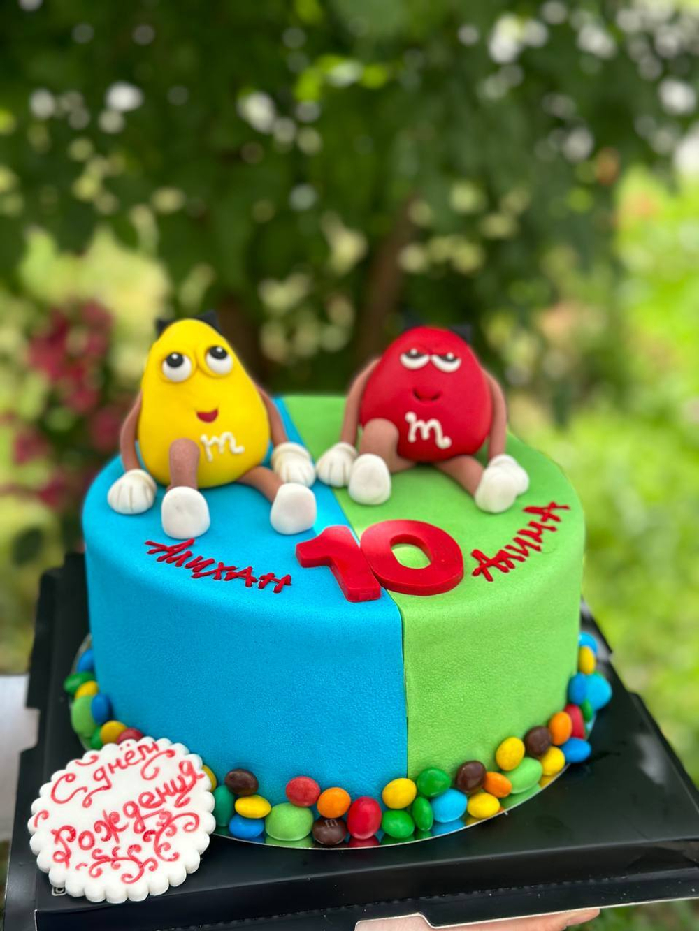 Торт на день рождения, торт для близнецов, торт m&m's,