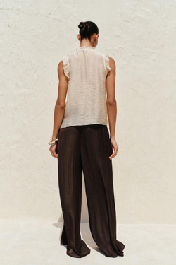 ZARA ПОЛУПРОЗРАЧНЫЙ ТОП С ВОЛАНАМИ, ВАНИЛЬНЫЙ