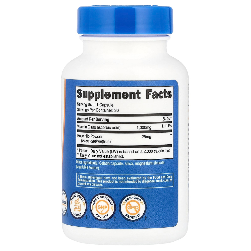 Nutricost, Витамин C с шиповником, 30 капсул