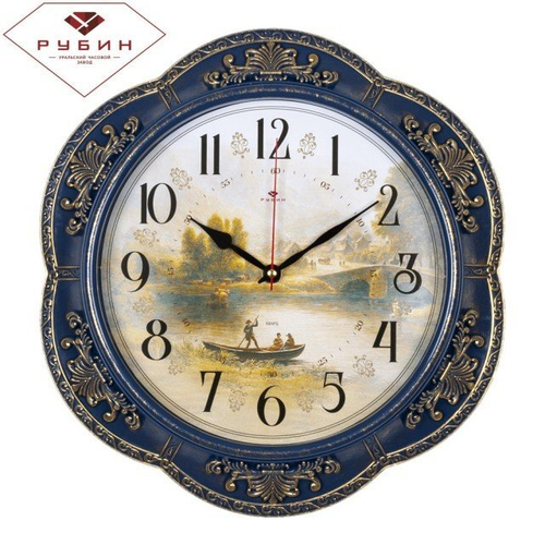 Часы 21 Bek настенные  3533-003  круг d=35,5см, корпус синий с золотой патиной "Пейзаж" "Рубин"