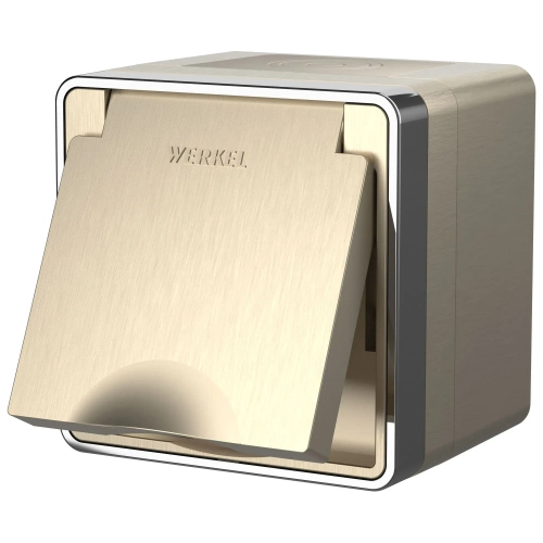 Розетка влагозащищенная IP44 с заземлением крышкой и шторками Gallant (шампань рифленый) W5071210